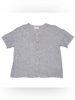 The Simple Folk Thin Stripe Organic Linen Button Up Top